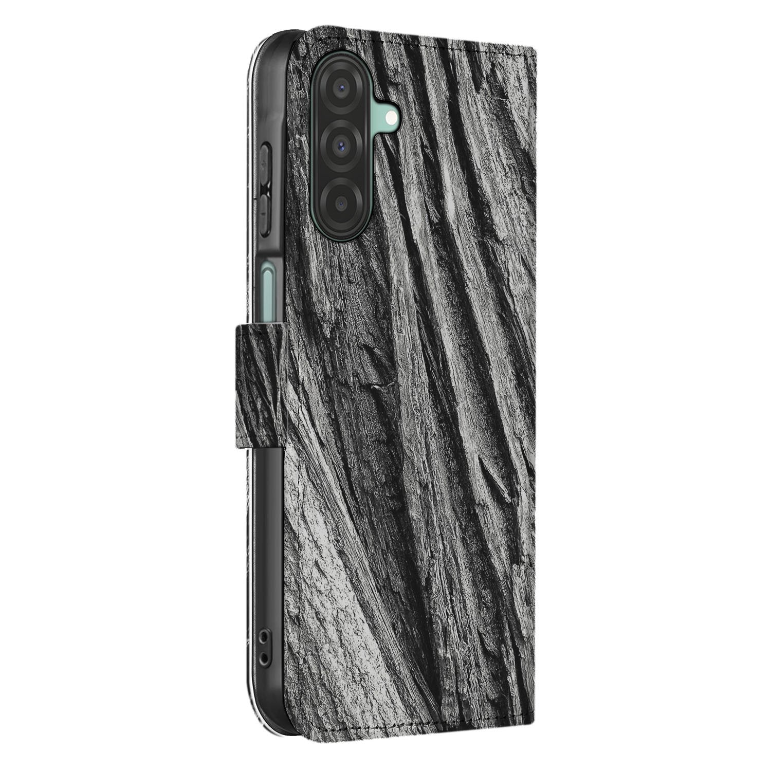 Book Style Case Samsung Galaxy A17 Boomschors Grijs boekhoes natuur grijs zwart zijaanzicht