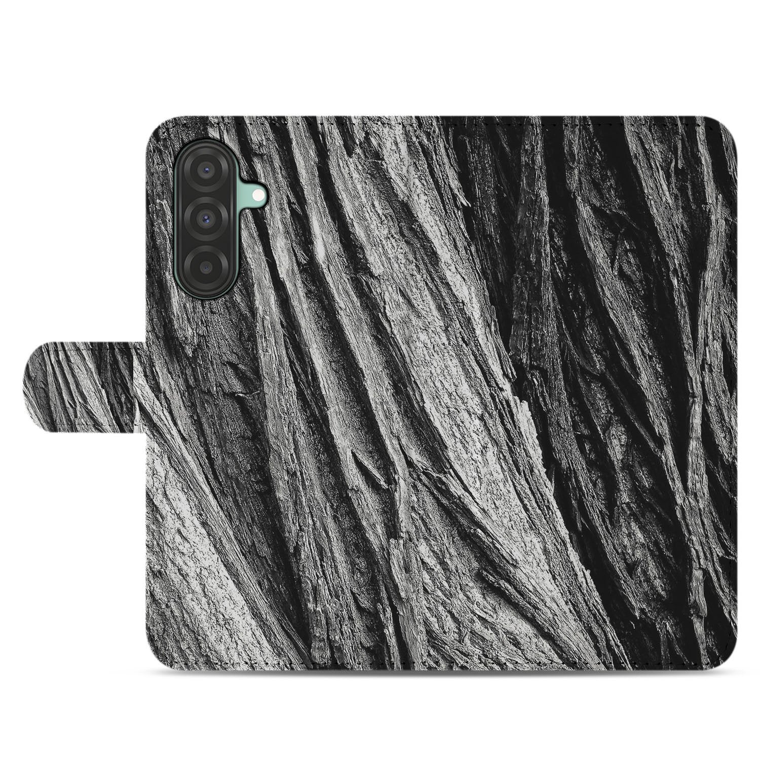 Book Style Case Samsung Galaxy A17 Boomschors Grijs boomschors zwart wit design achterkant