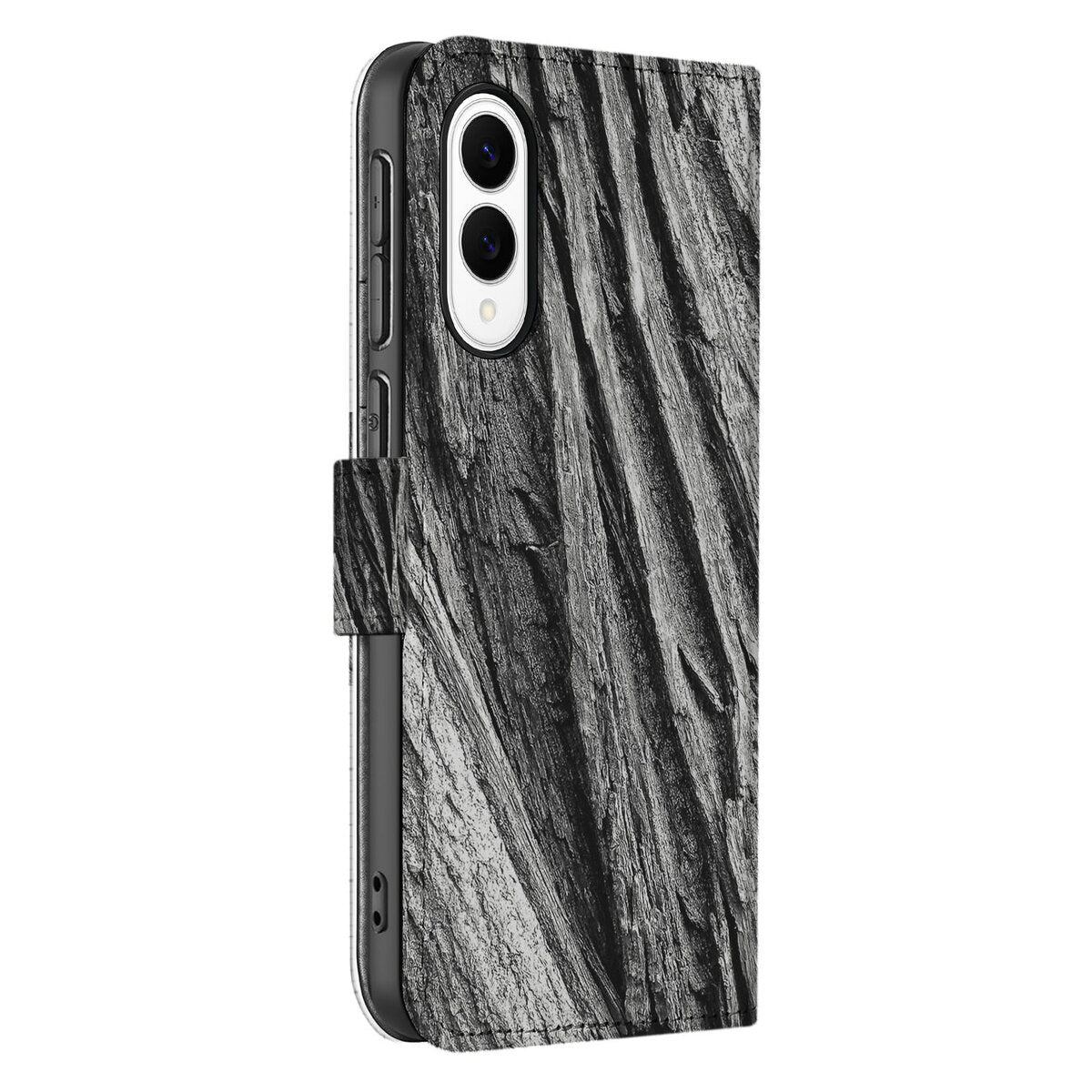 Samsung Galaxy S25 Edge Book Style Case Boomschors Grijs zijaanzicht