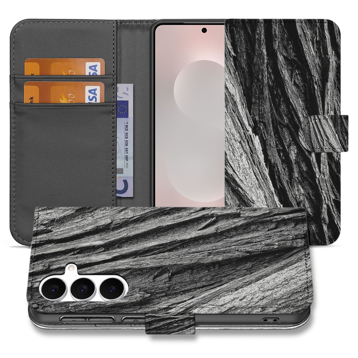 Book Style Case Samsung Galaxy S25 FE Boomschors Grijs boekhoesje detail binnenzijde