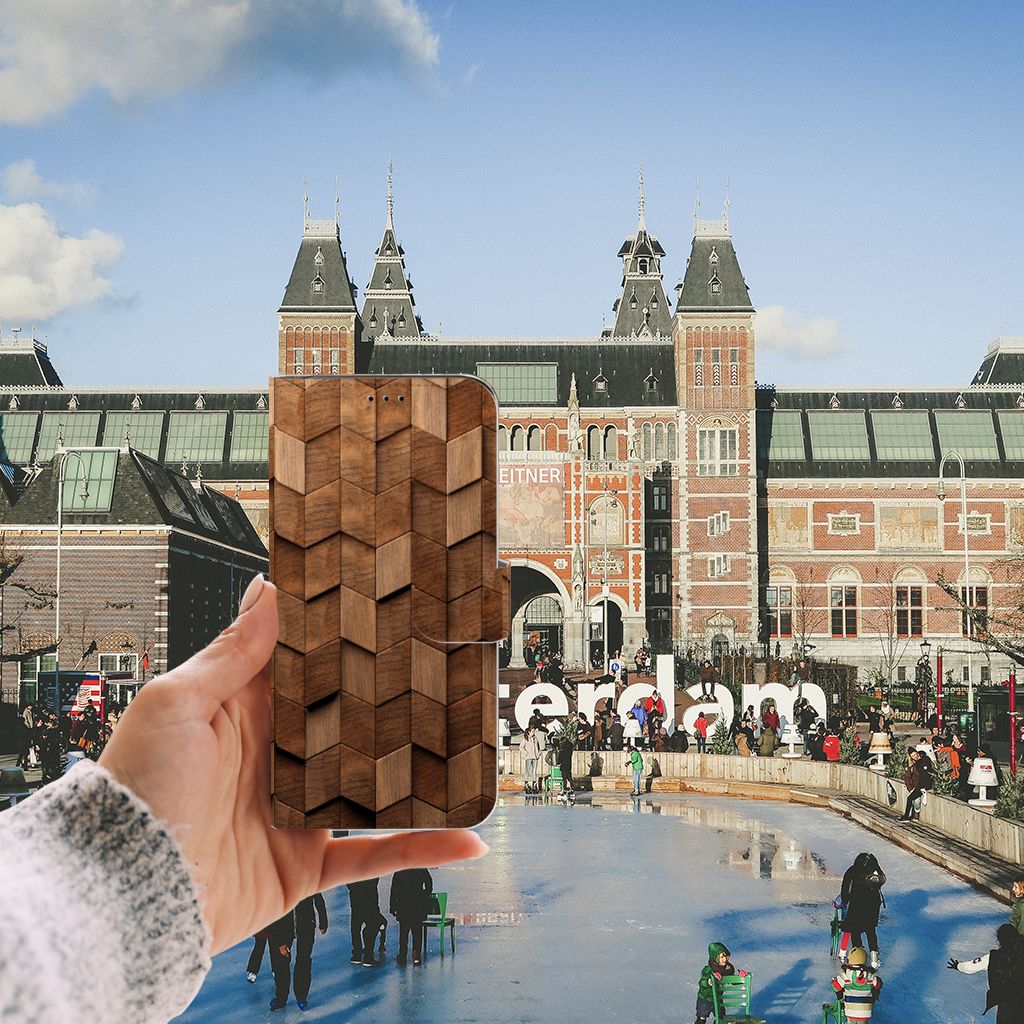 Book Style Case voor Apple iPhone 11 Pro Max Wooden Cubes in hand voor het Rijksmuseum in Amsterdam.