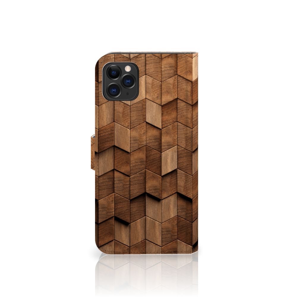 Book Style Case voor Apple iPhone 11 Pro Max Wooden Cubes met uniek houten design 🪵