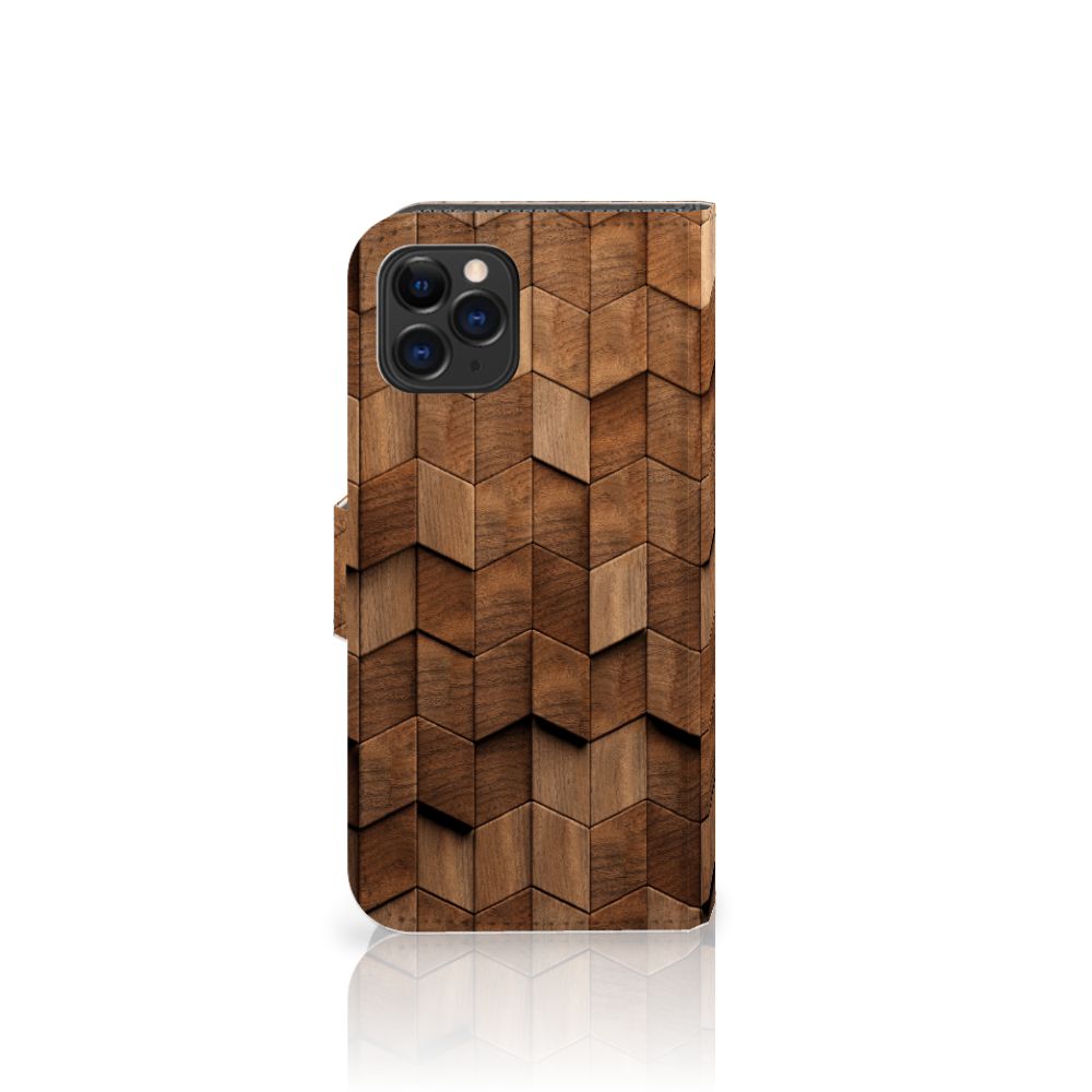 Apple iPhone 11 Pro Book Style Case Wooden Cubes achterkant