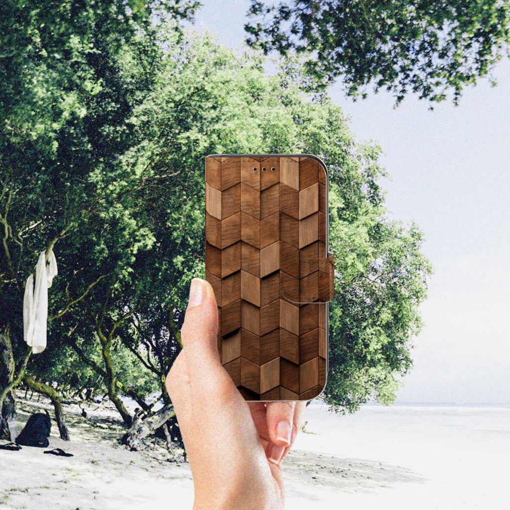 Apple iPhone 11 Pro Book Style Case Wooden Cubes aanzicht