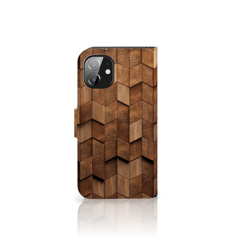 Book Style Case voor Apple iPhone 12 Mini Wooden Cubes met een uniek houten kubus ontwerp.