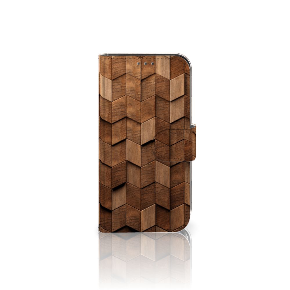 Book Style Case voor Apple iPhone 12 Mini Wooden Cubes met uniek houten structuurdesign.
