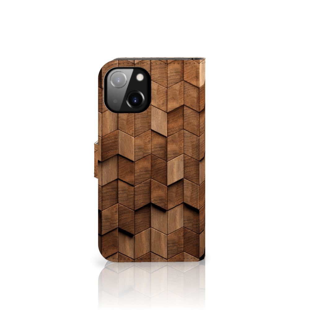 Book Style Case voor Apple iPhone 14 Wooden Cubes met uniek houten design 🪵
