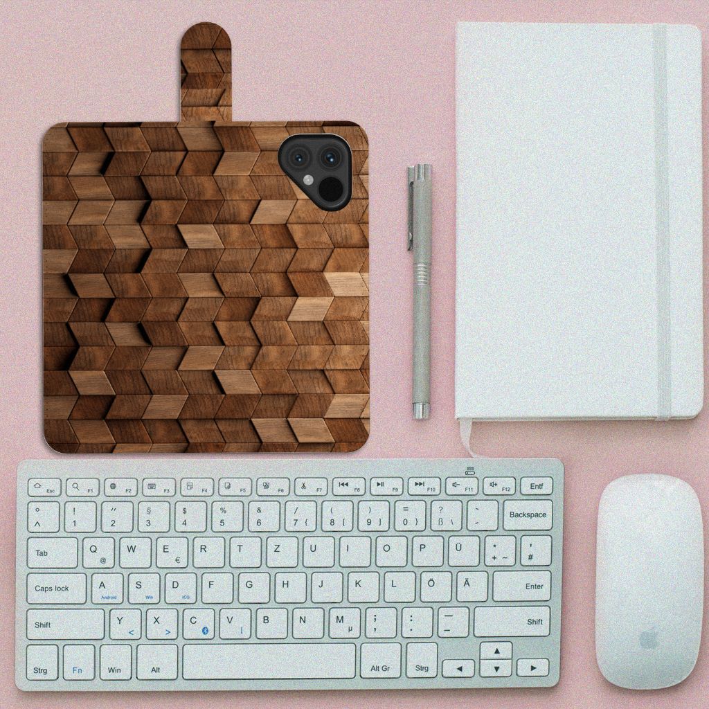 Fairphone 5 Book Style Case voor Fairphone 5 Wooden Cubes boven aanzicht