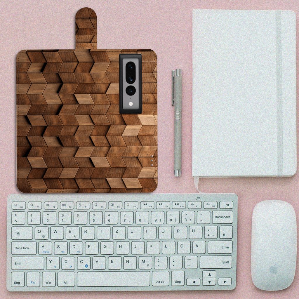 Google Pixel 7 Pro Book Style Case voor Google Pixel 7 Pro Wooden Cubes bovenaanzicht