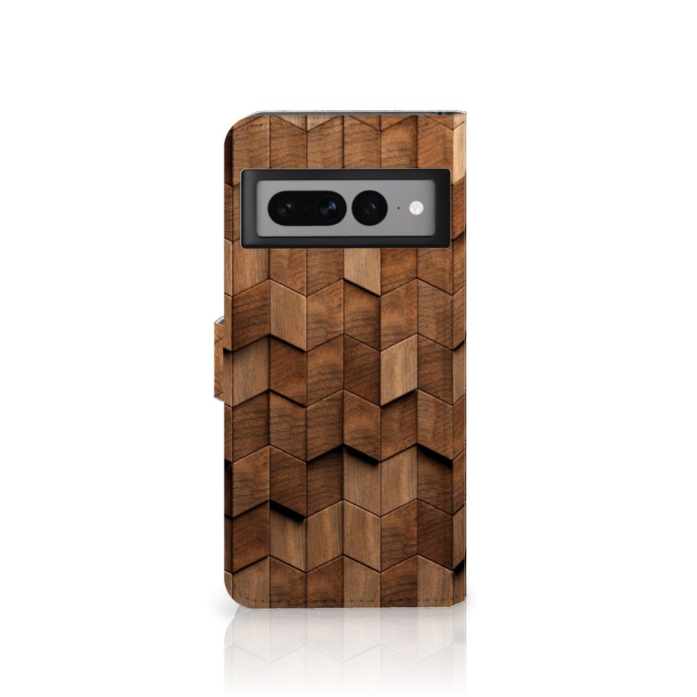 Google Pixel 7 Pro Book Style Case voor Google Pixel 7 Pro Wooden Cubes voorkant