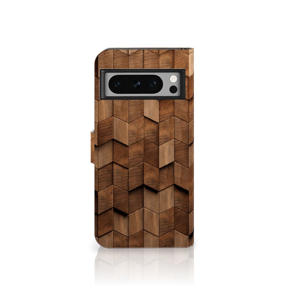 Google Pixel 8 Pro Book Style Case voor Google Pixel 8 Pro Wooden Cubes aanzicht