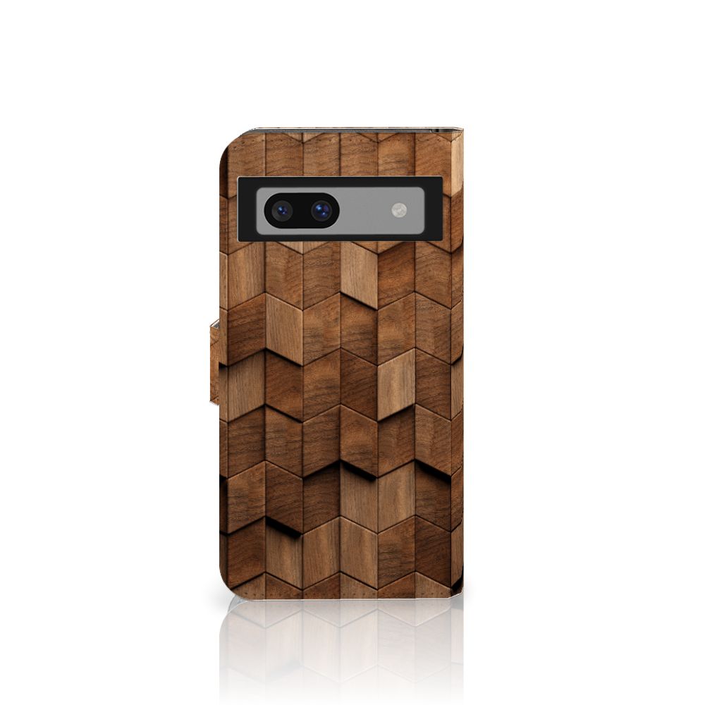 Google Pixel 8A Book Style Case voor Google Pixel 8A Wooden Cubes voorkant