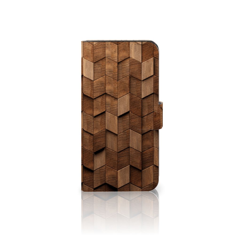 Google Pixel 8A Book Style Case voor Google Pixel 8A Wooden Cubes houtprint design voorkant