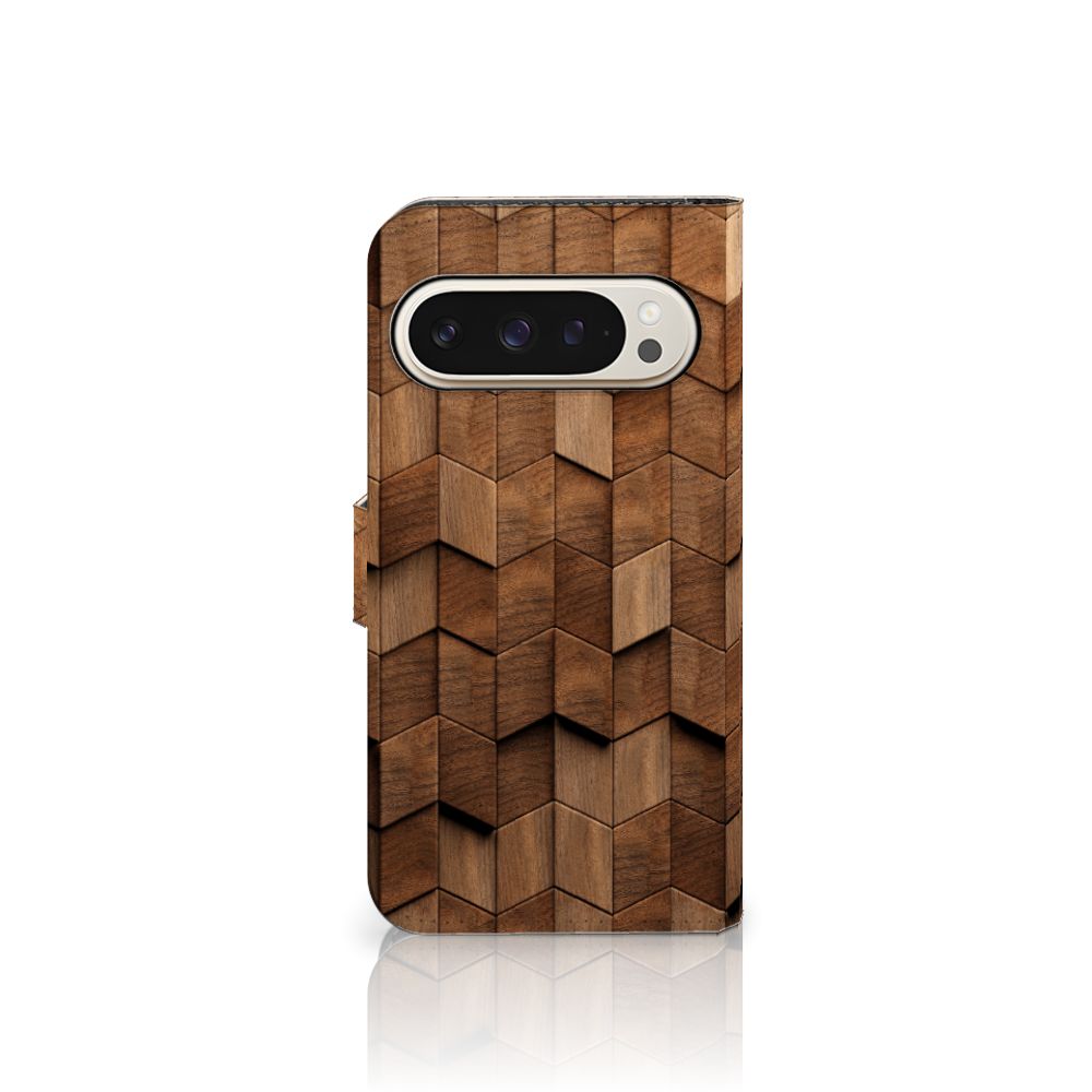 Google Pixel 9 9 Pro Book Style Case voor Google Pixel 9 9 Pro Wooden Cubes voorkant