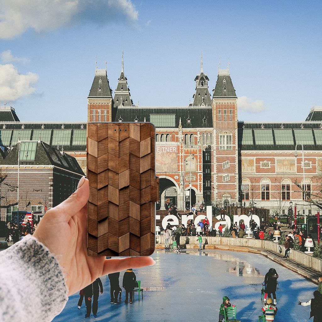 Book Style Case voor Huawei P10 Lite Wooden Cubes in de hand voor het Rijksmuseum in Amsterdam. 🎁
