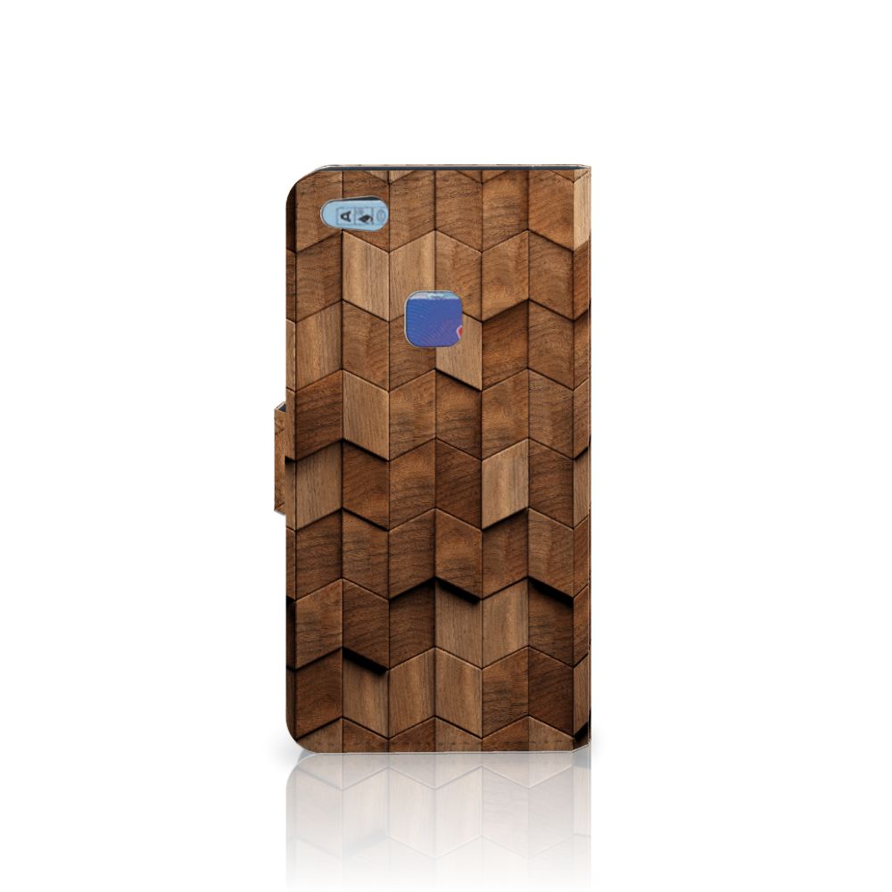 Book Style Case voor Huawei P10 Lite Wooden Cubes met uniek houtprint design voor bescherming en uitstraling.