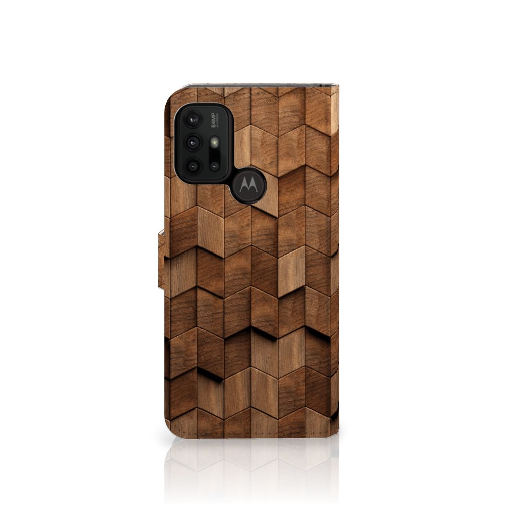 Motorola Moto G10 G20 G30 Book Style Case wooden cubes zijaanzicht
