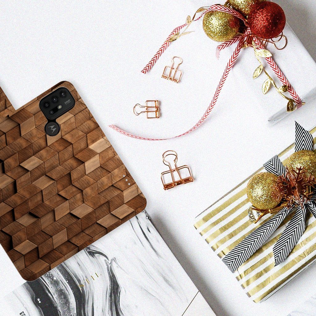 Motorola Moto G10 G20 G30 Book Style Case voor Motorola Moto G10 G20 G30 Wooden Cubes bovenaanzicht