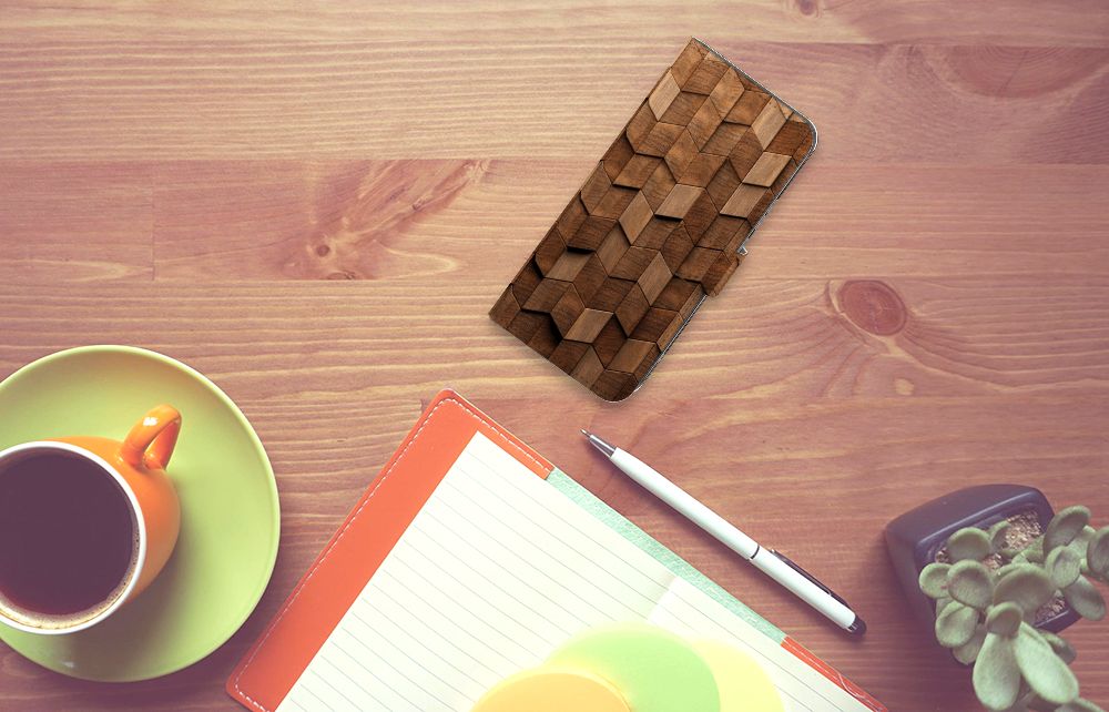 Nokia X30 Book Style Case voor Nokia X30 Wooden Cubes bovenaanzicht