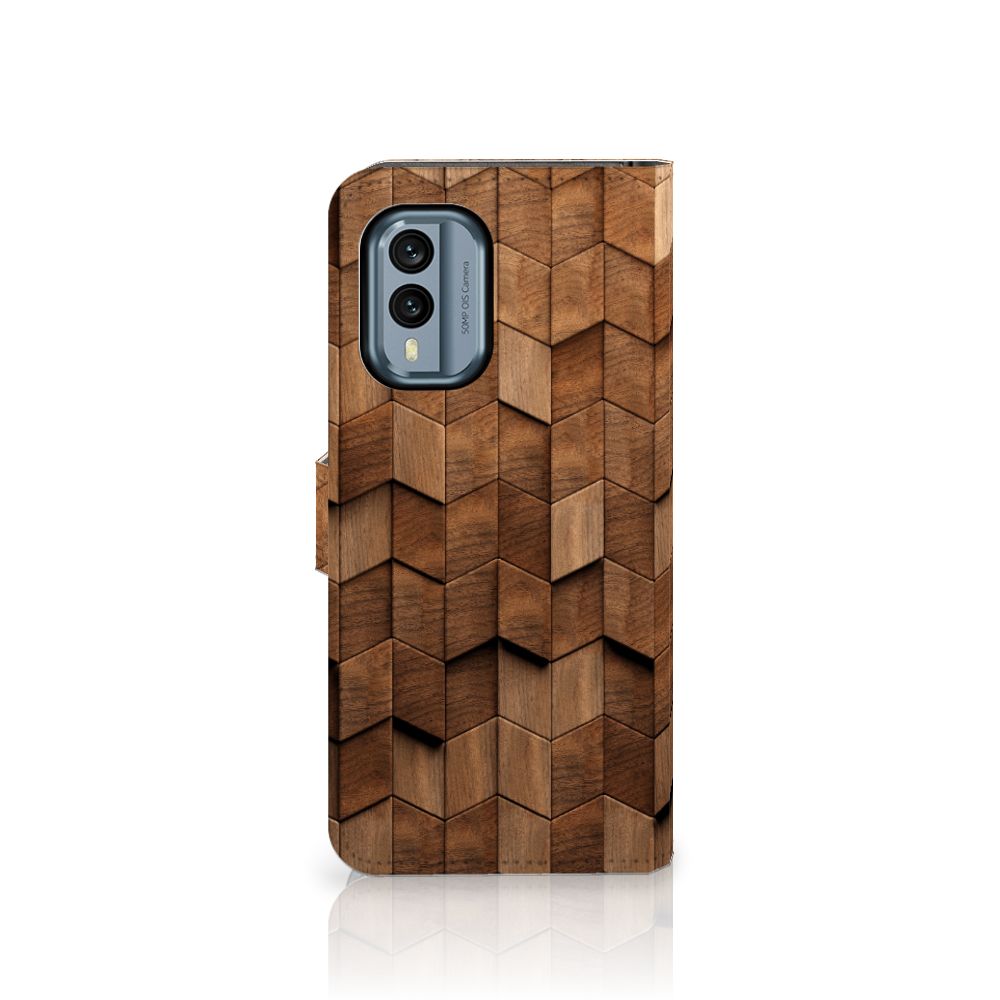 Nokia X30 Book Style Case Wooden Cubes voorkant