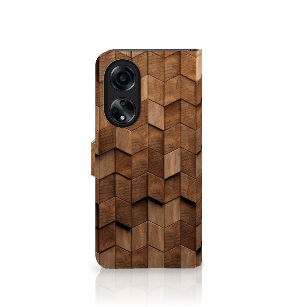 OPPO A98 5G Book Style Case voor OPPO A98 5G Wooden Cubes aanzicht