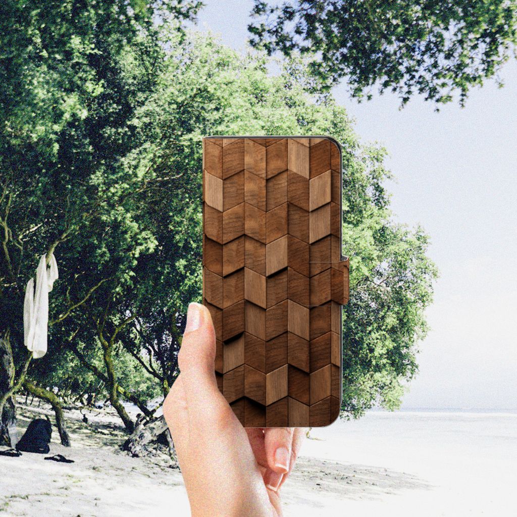 OPPO A98 5G Book Style Case voor OPPO A98 5G Wooden Cubes hand zicht