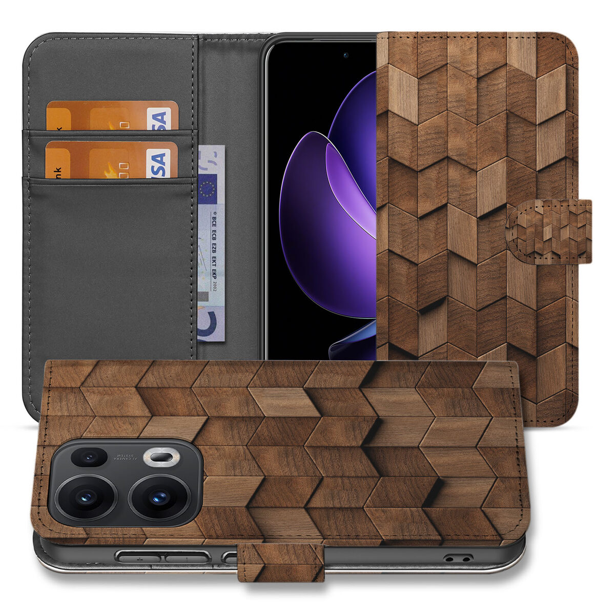 OPPO Reno 13 Pro Book Style Case voor OPPO Reno 13 Pro Wooden Cubes voorkant