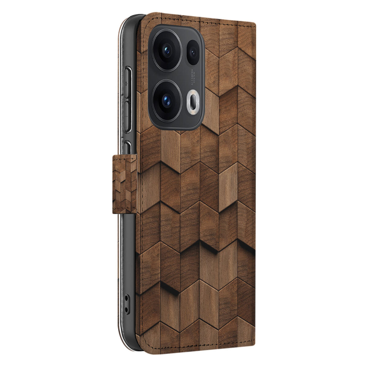 OPPO Reno 13 Pro Book Style Case Wooden Cubes zijaanzicht