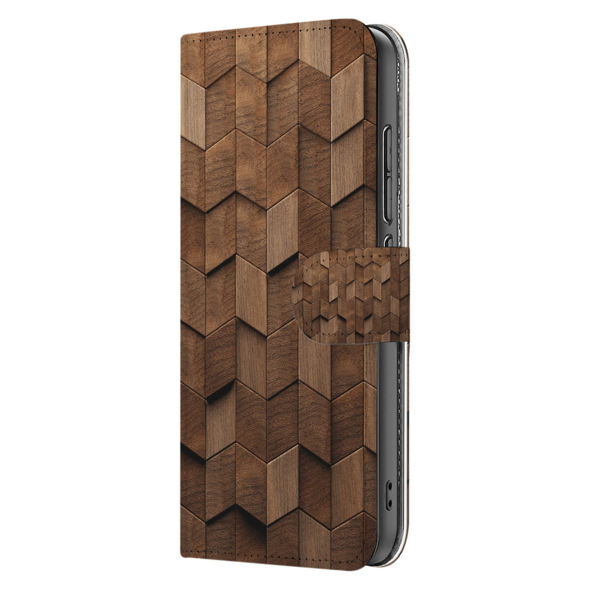 OPPO Reno 13 Pro Book Style Case voor OPPO Reno 13 Pro Wooden Cubes zijaanzicht