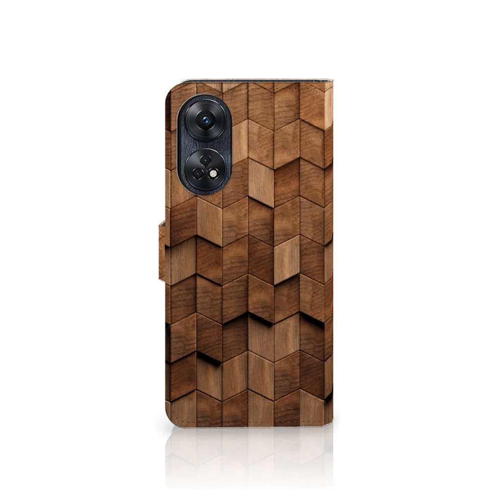 OPPO Reno8 T 4G Book Style Case voor OPPO Reno8 T 4G Wooden Cubes aanzicht