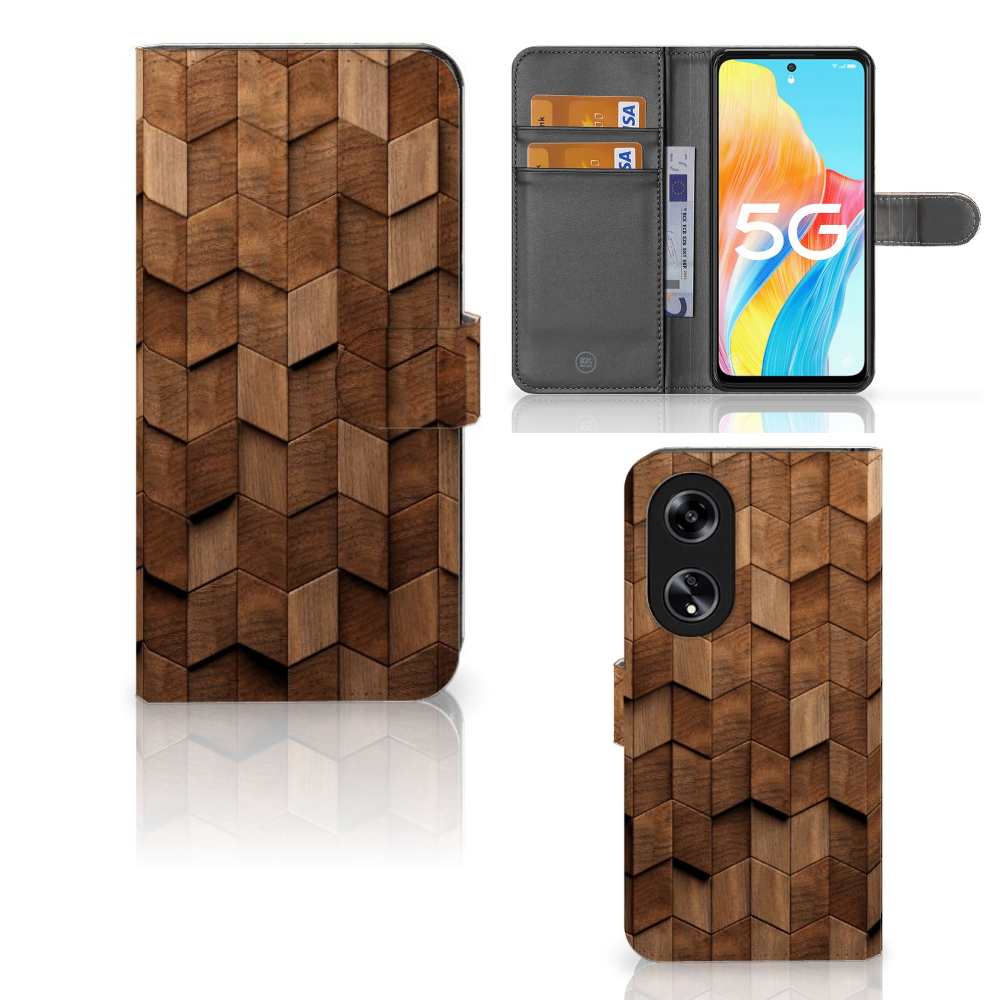 OPPO Reno8 T 5G Book Style Case voor OPPO Reno8 T 5G Wooden Cubes aanzicht