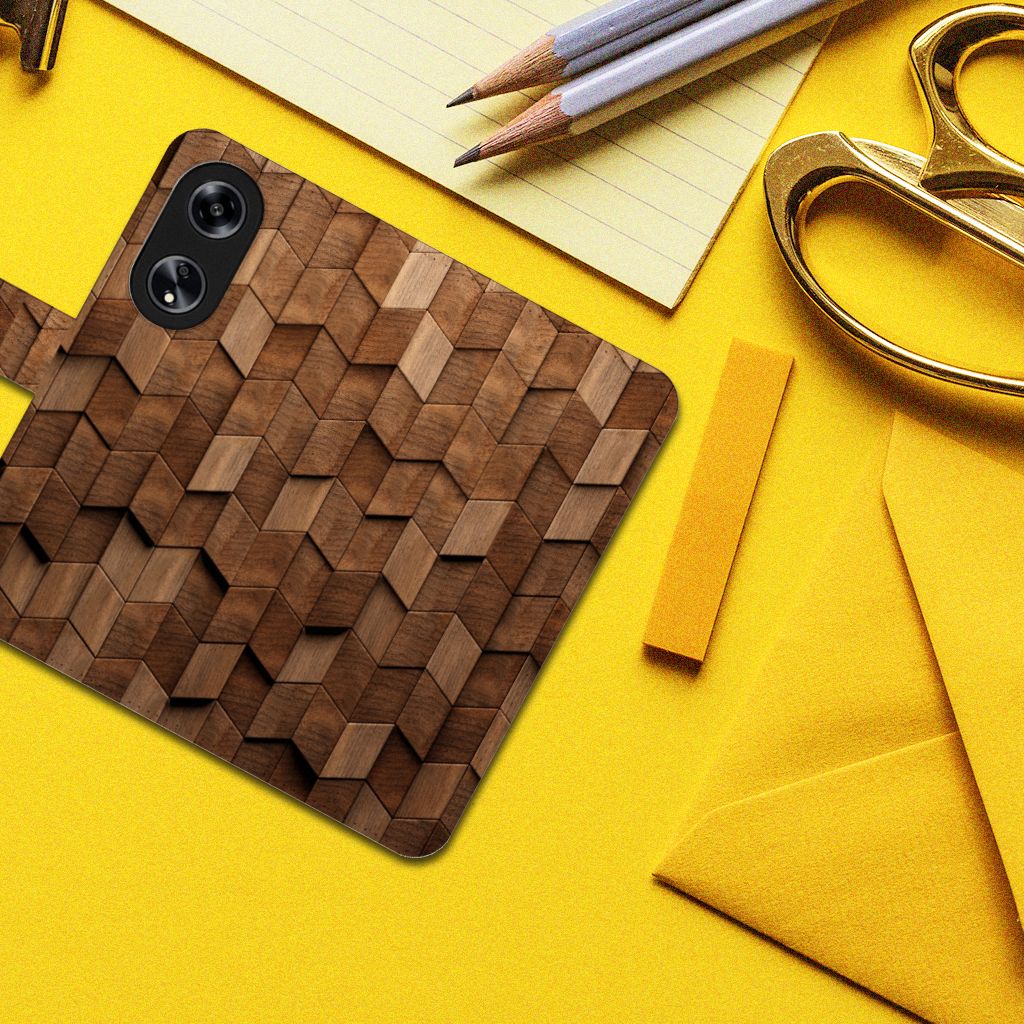 OPPO Reno8 T 5G Book Style Case voor OPPO Reno8 T 5G Wooden Cubes design bovenaanzicht