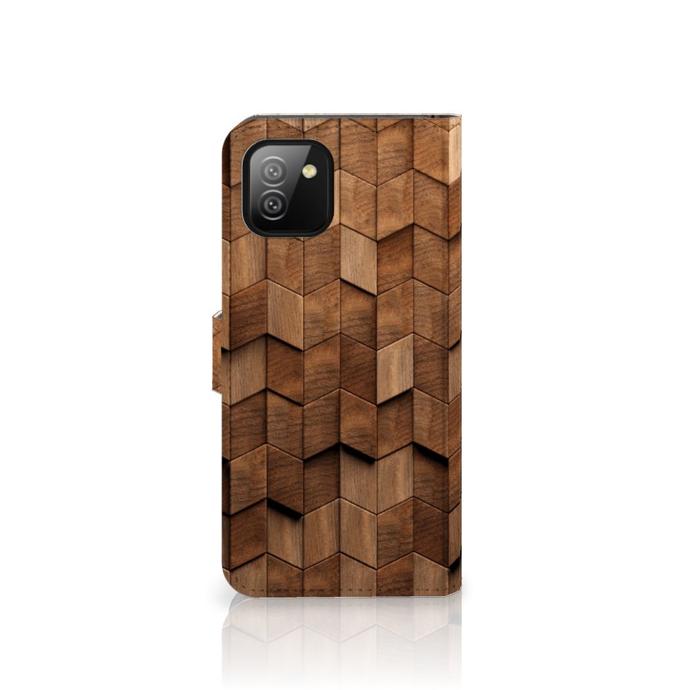Book Style Case voor Samsung Galaxy A03 Wooden Cubes met uniek houten design, ideaal als cadeau 🎁 voor gebruiksgemak en bescherming.