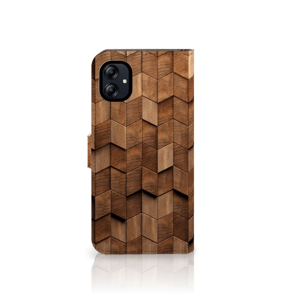 Samsung Galaxy A04e Book Style Case voor Samsung Galaxy A04e Wooden Cubes design houten cubes aanzicht