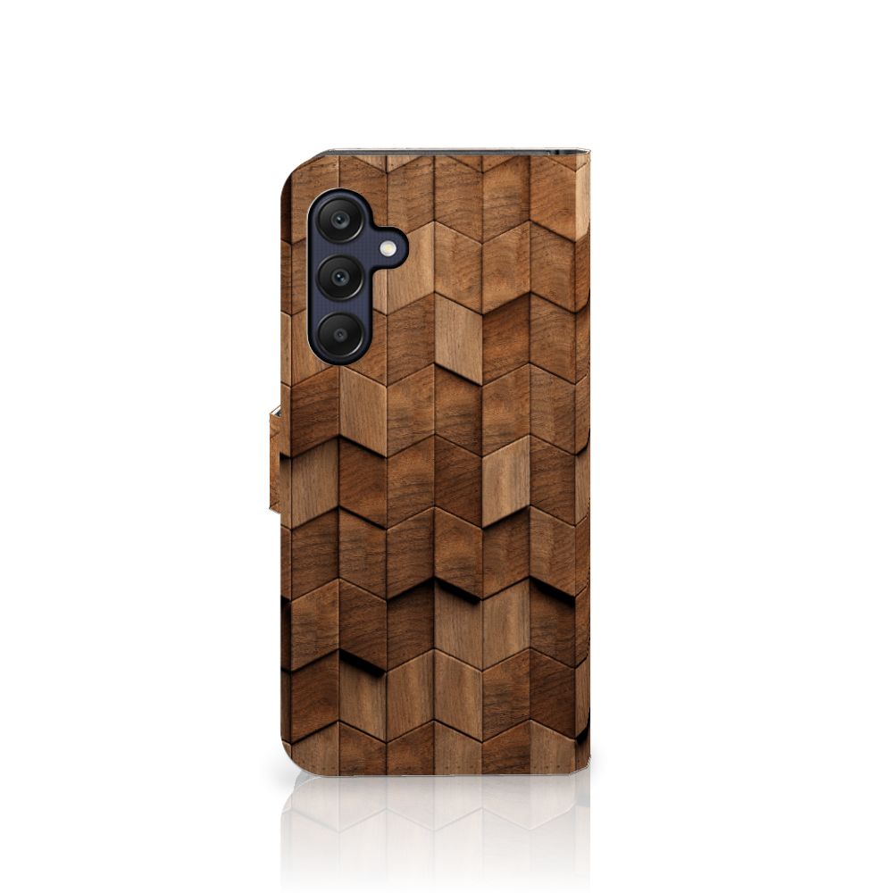 Samsung Galaxy A25 Book Style Case voor Samsung Galaxy A25 Wooden Cubes achteraanzicht