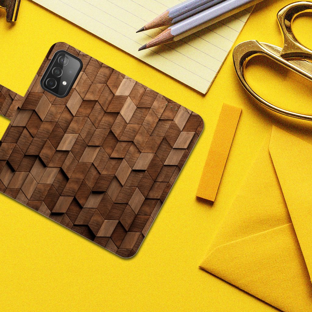 Book Style Case voor Samsung Galaxy A52 Wooden Cubes