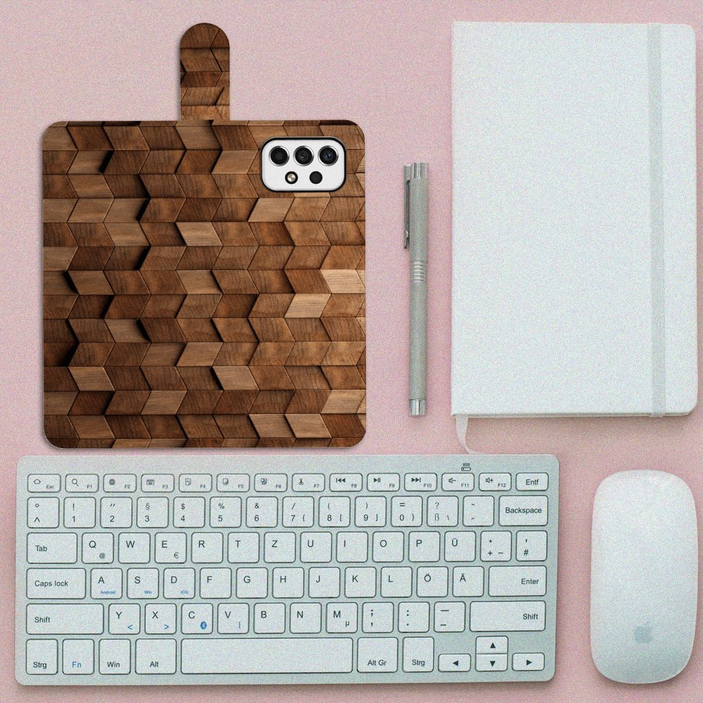 Samsung Galaxy A53 Book Style Case voor Samsung Galaxy A53 Wooden Cubes bovenaanzicht