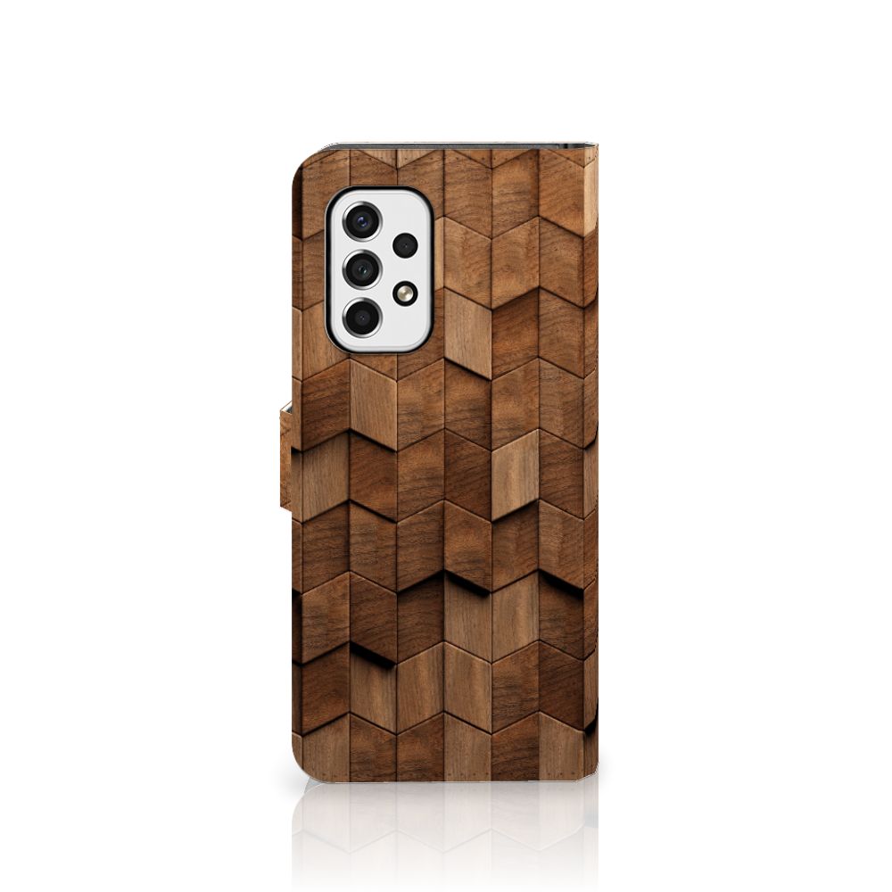 Samsung Galaxy A53 Book Style Case voor Samsung Galaxy A53 Wooden Cubes vooraanzicht