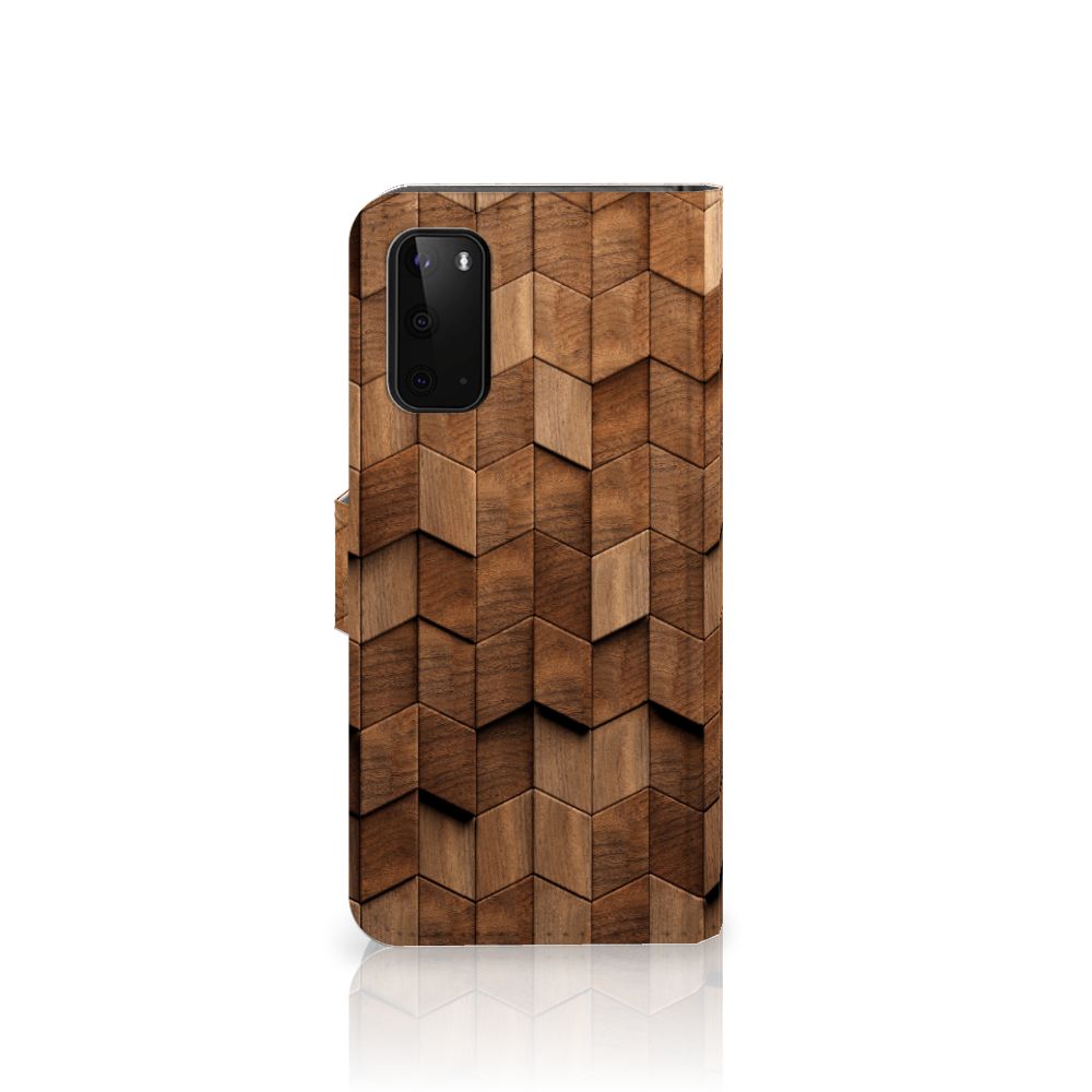 Samsung Galaxy S20 Book Style Case voor Samsung Galaxy S20 Wooden Cubes houteffect ontwerp achterkant