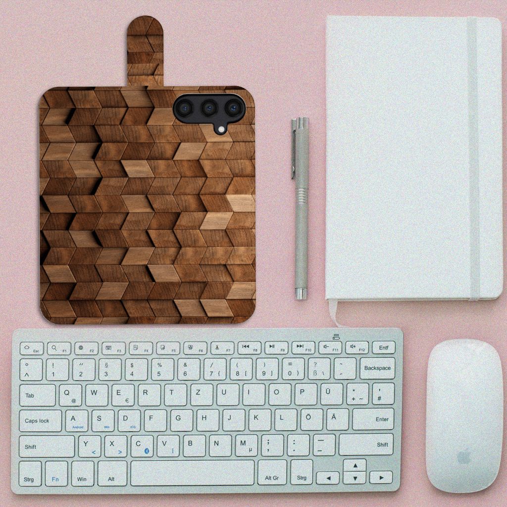 Samsung Galaxy S24 Book Style Case Wooden Cubes bovenaanzicht