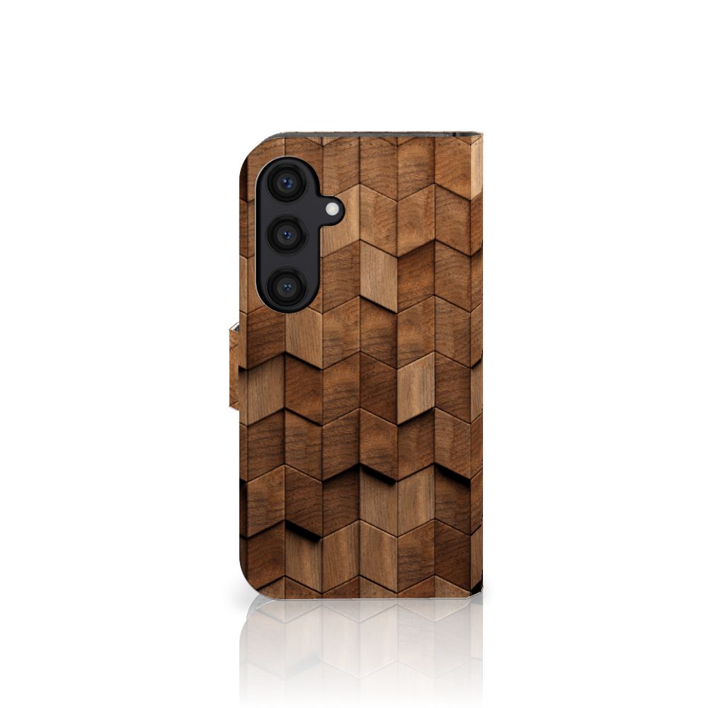 Samsung Galaxy S24 Book Style Case voor Samsung Galaxy S24 Wooden Cubes achteraanzicht