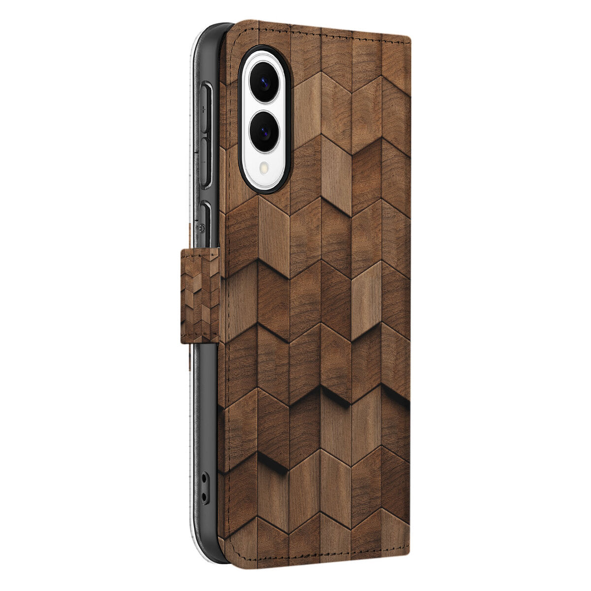 Samsung Galaxy S25 Edge Book Style Case voor Samsung Galaxy S25 Edge Wooden Cubes zijkant
