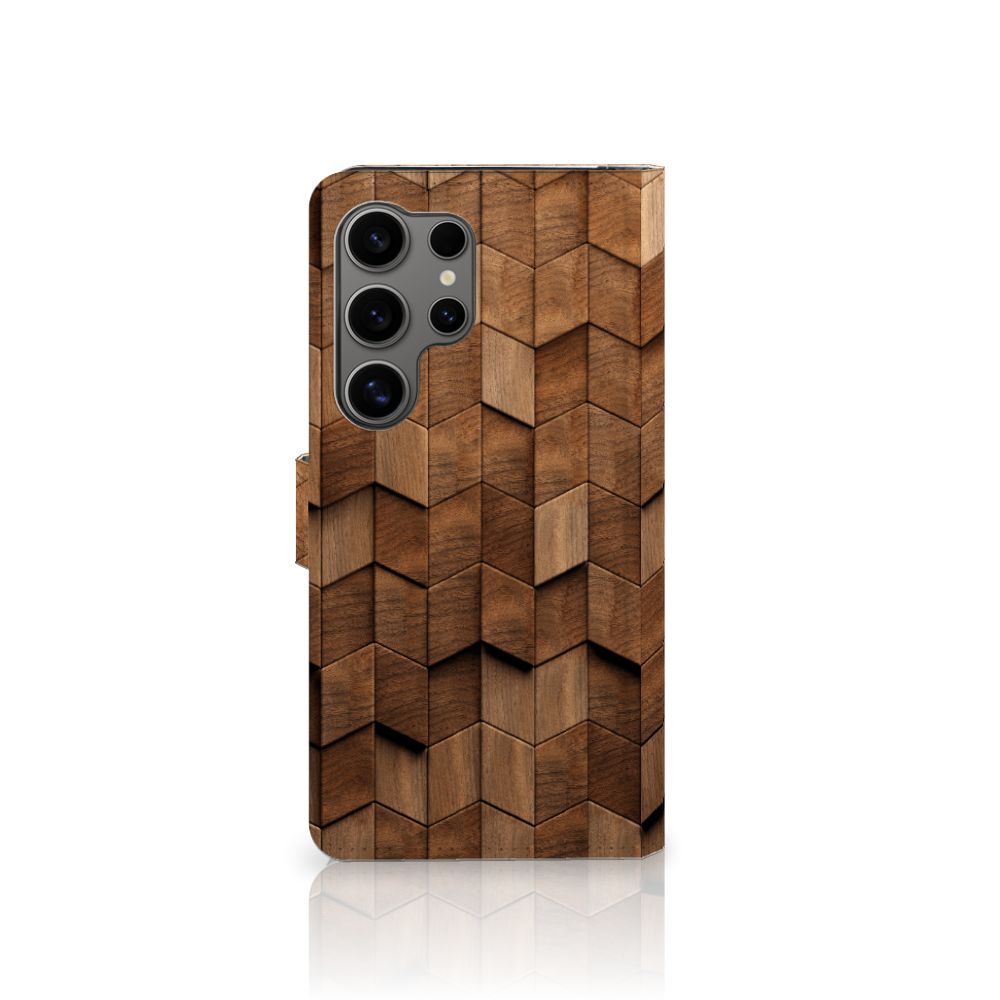 Samsung Galaxy S25 Ultra Book Style Case voor Samsung Galaxy S25 Ultra Wooden Cubes zijaanzicht