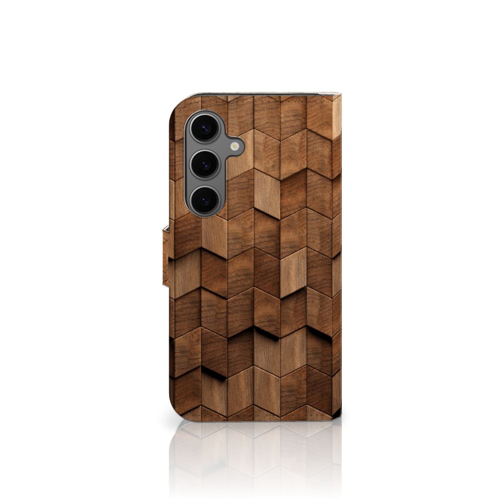 Samsung Galaxy S25 Book Style Case Wooden Cubes aanzicht