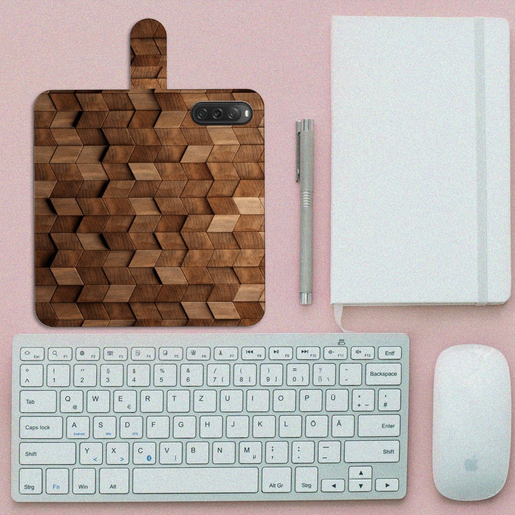 Sony Xperia 10 V Book Style Case voor Sony Xperia 10 V Wooden Cubes bovenaanzicht