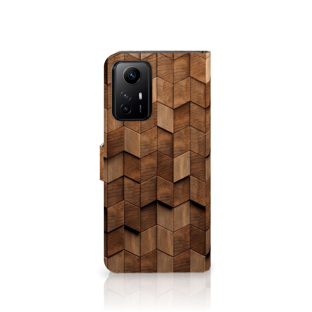 Xiaomi Redmi Note 12S Book Style Case Wooden Cubes achterkant