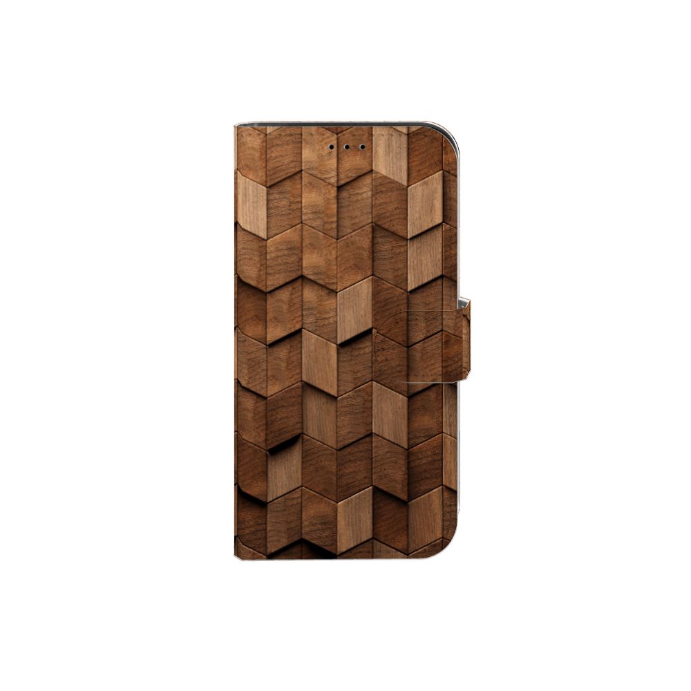 iPhone 13 Pro Book Style Case voor iPhone 13 Pro Wooden Cubes design voorkant