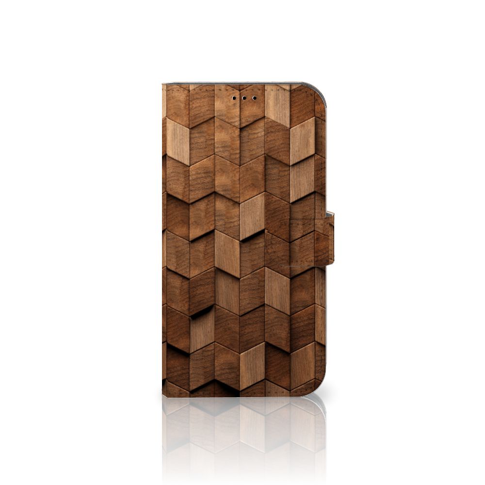 Book Style Case voor iPhone 14 Plus Wooden Cubes met uniek houten design.