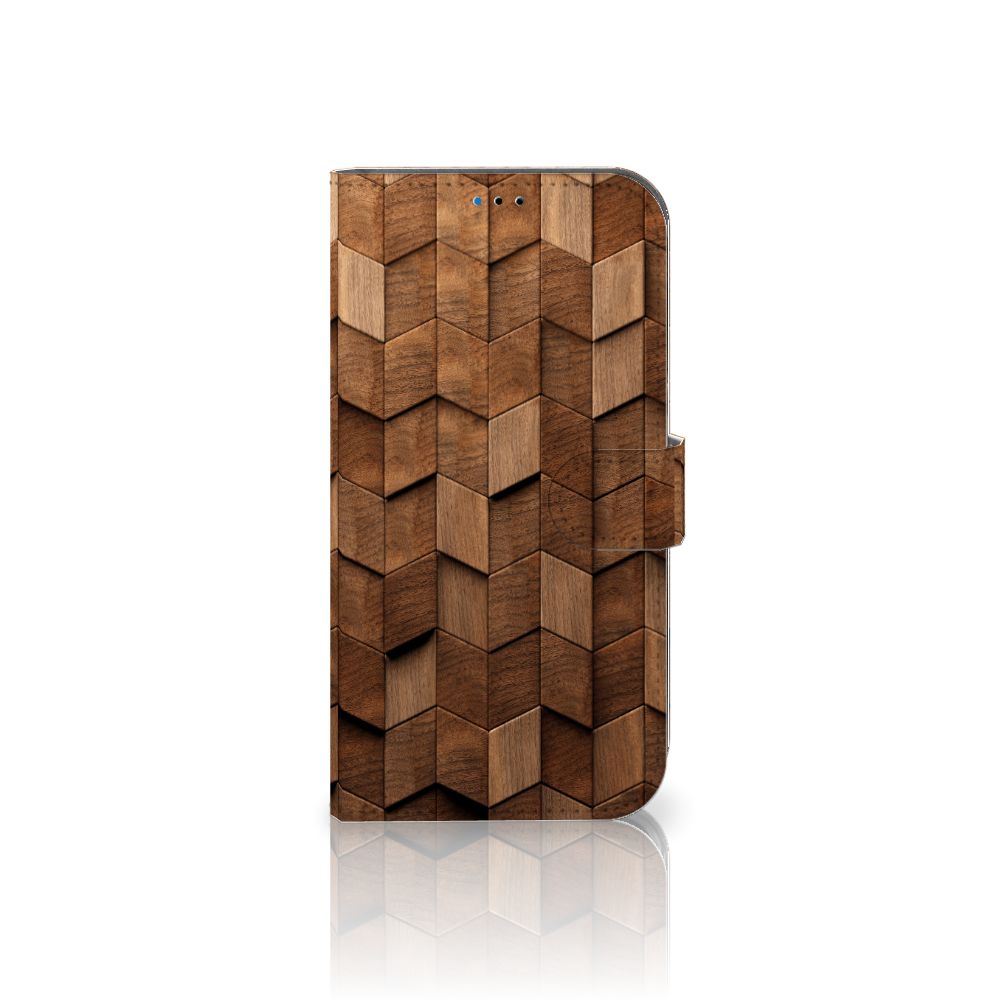Book Style Case voor iPhone 14 Pro Max Wooden Cubes met houtprint design.