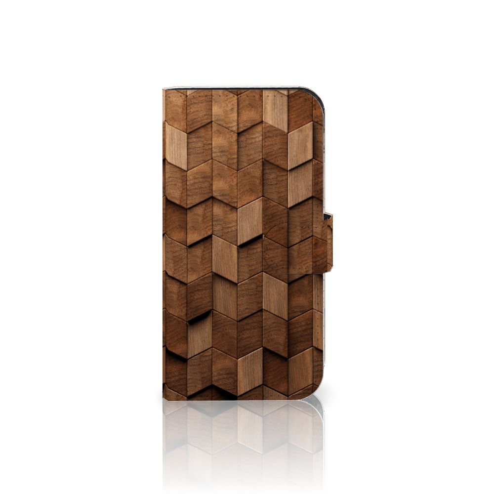 Book Style Case voor iPhone 15 Pro Wooden Cubes hoesje design houten blokken aanzicht